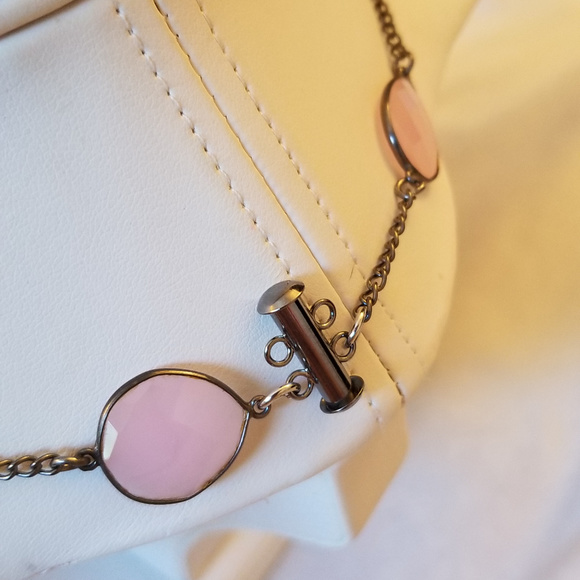 NWT Handmade Teal Pink Gunmetal Necklace - Picture 3 of 6